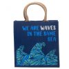 Juta Táska Felirattal - We are Waves - Szürke, Kék és Natúr